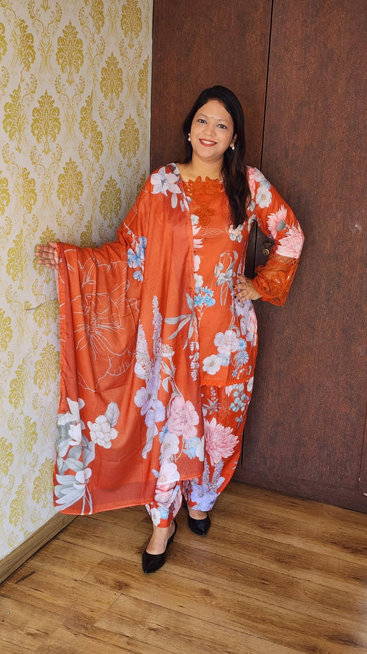 Orange farshi salwar three piece set (A830) to