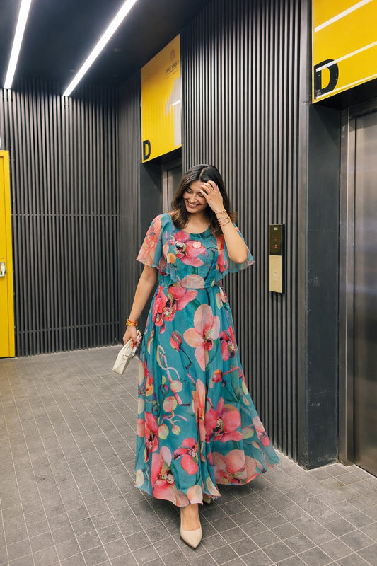 Pure chiffon with mul lining length 49 inch smart one piece dress (A1856)