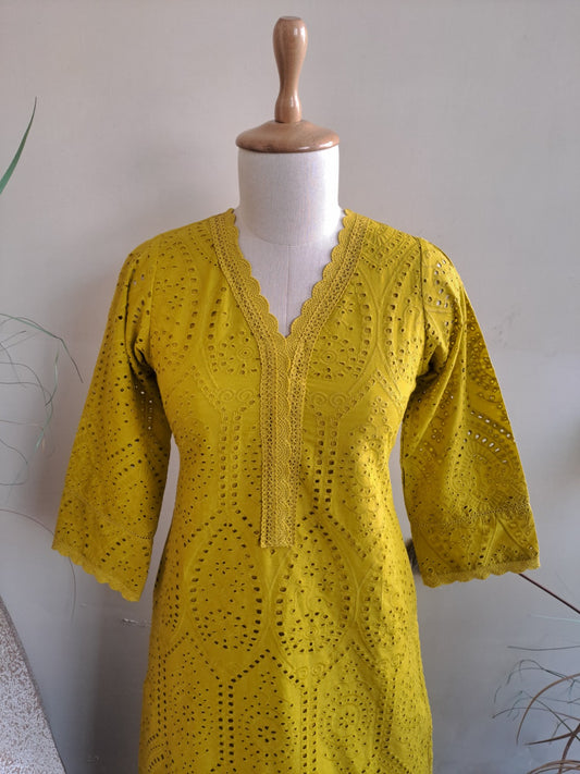 Mustred yellow shiffali with mul lining two piece cordset (P1327)