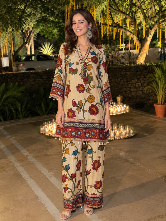 Natural crape kalamkari with lining very smart two piece cordset (S325) (Dispatch on Friday)