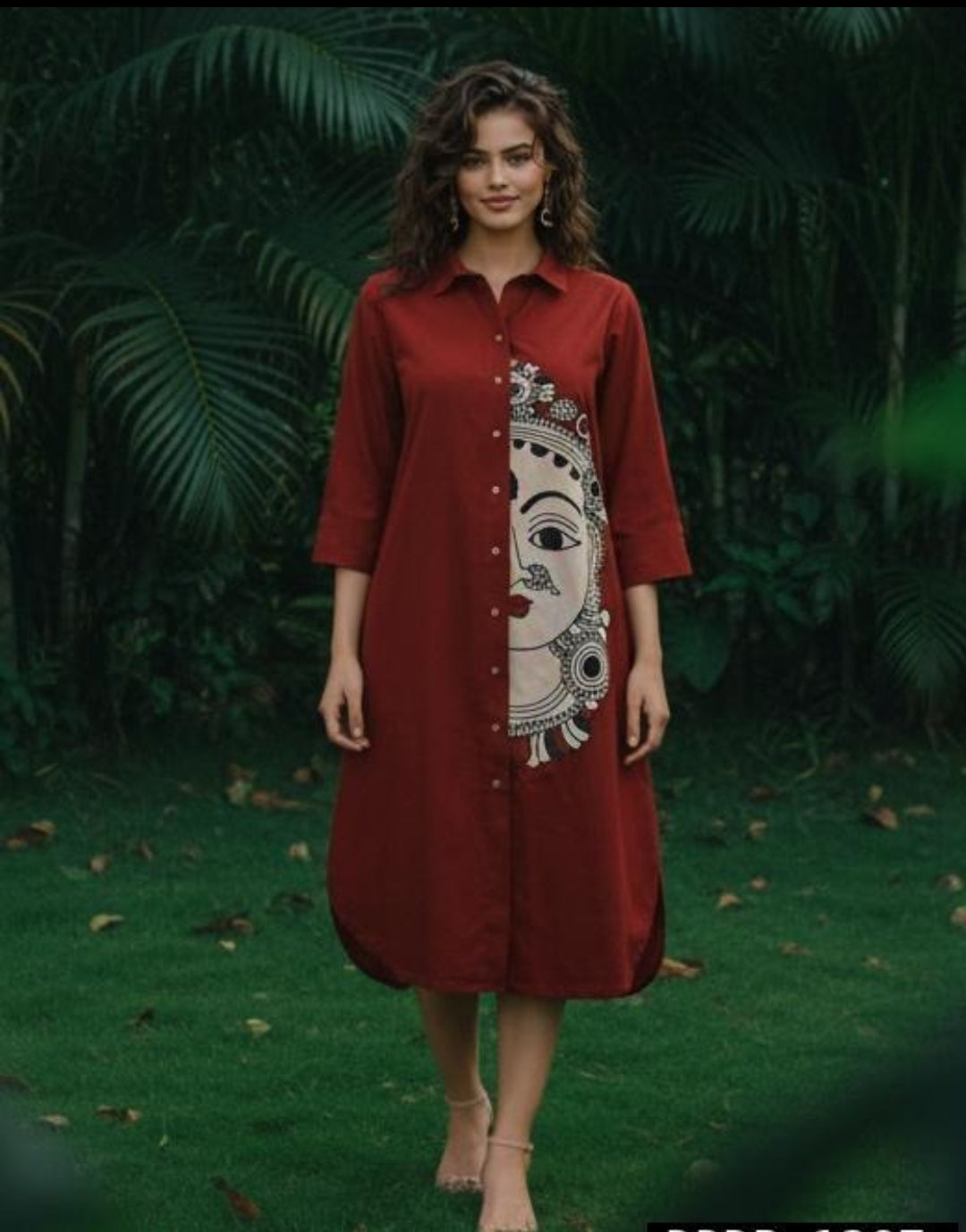 Cotton linen shirt style one piece dress (B663)