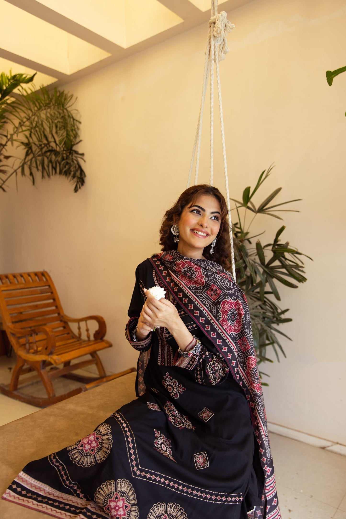 Cotton modal fully embroidered smart three piece set (B244)