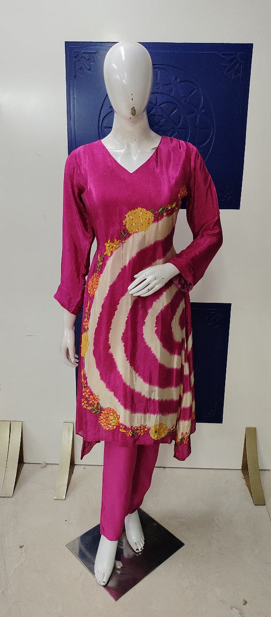 Pink pure gaji silk with lining designer two piece cordset (A1101)