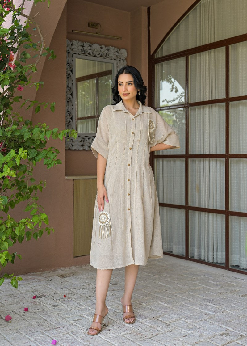 Jute linen with lining smart one piece dress (S162)