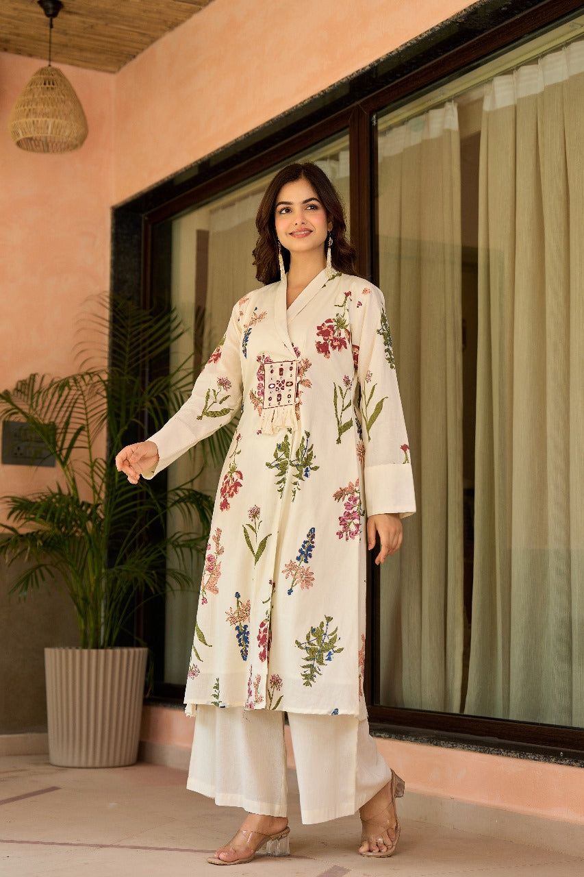 Ivory pure cotton Aline pattern with lining two piece cordset (A1164)