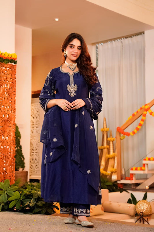 Santori silk with mul lining designer three piece set (A1134)