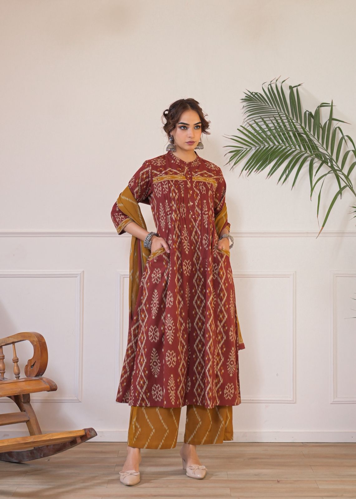 Pure cotton ikkat print three piece set (B757)