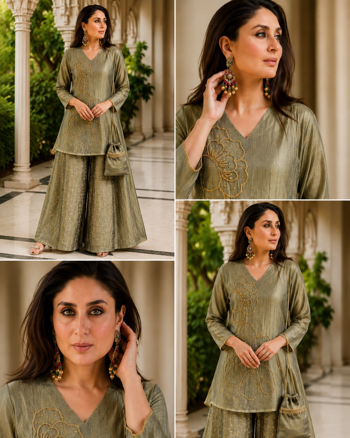 Pure tissue jacquard with wide plazzo and potli bag smart two piece cordset (S326)