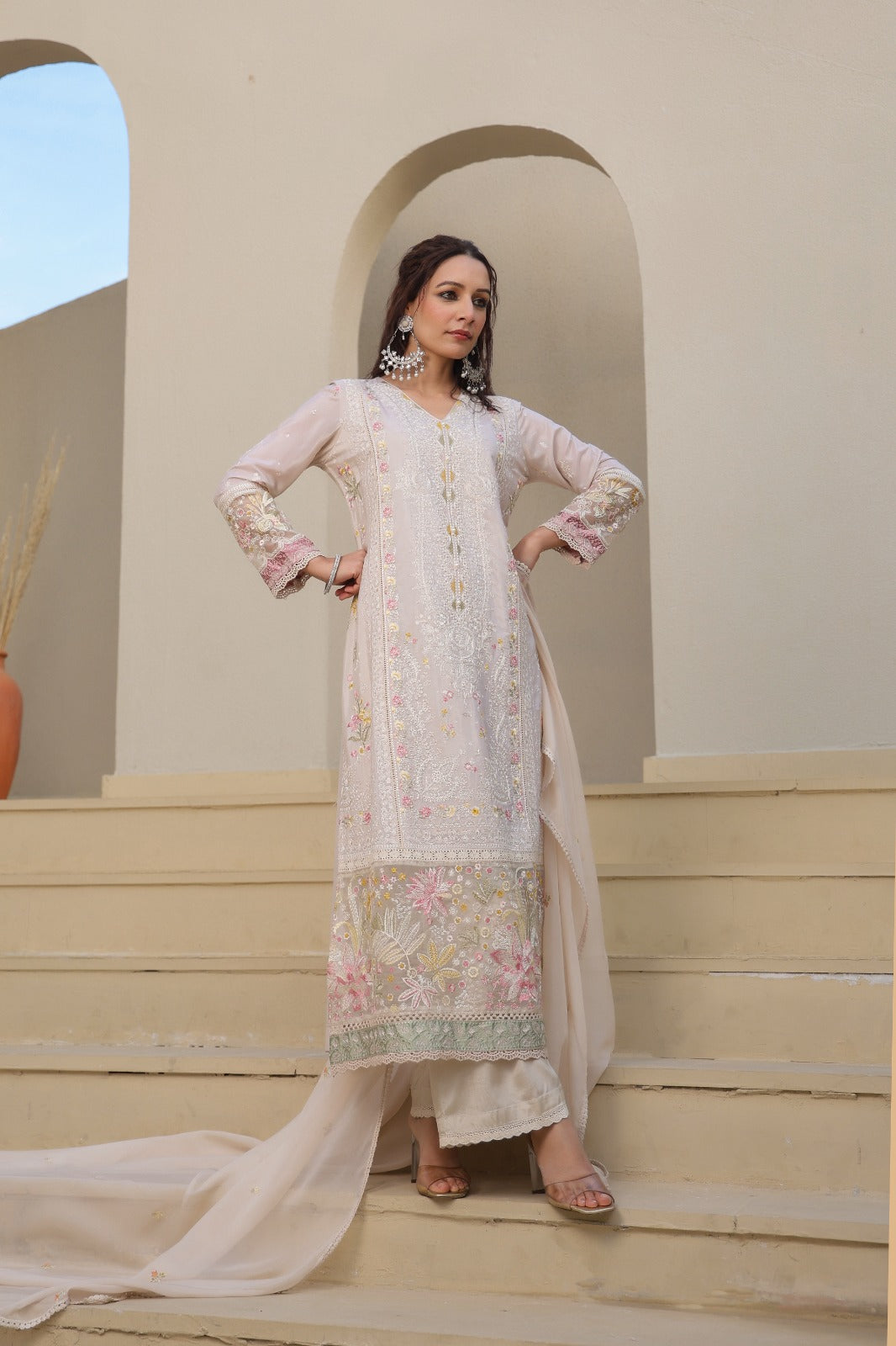 Pakistani organza suit with mul lining (P1657)