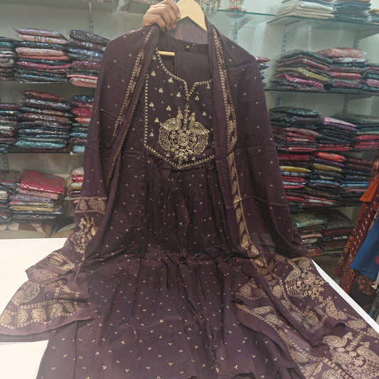 Purple mul cotton with lining three piece set (A558)