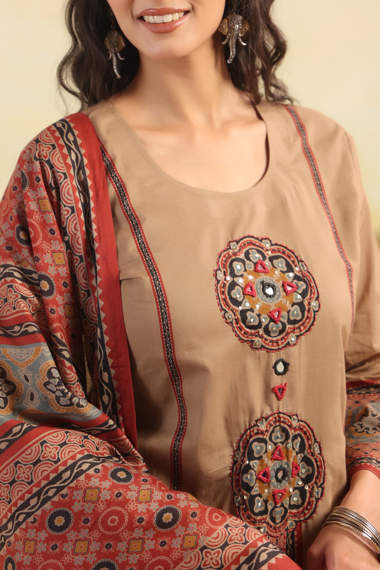 Pure cotton with Ajrakh dupatta three piece set (S161)