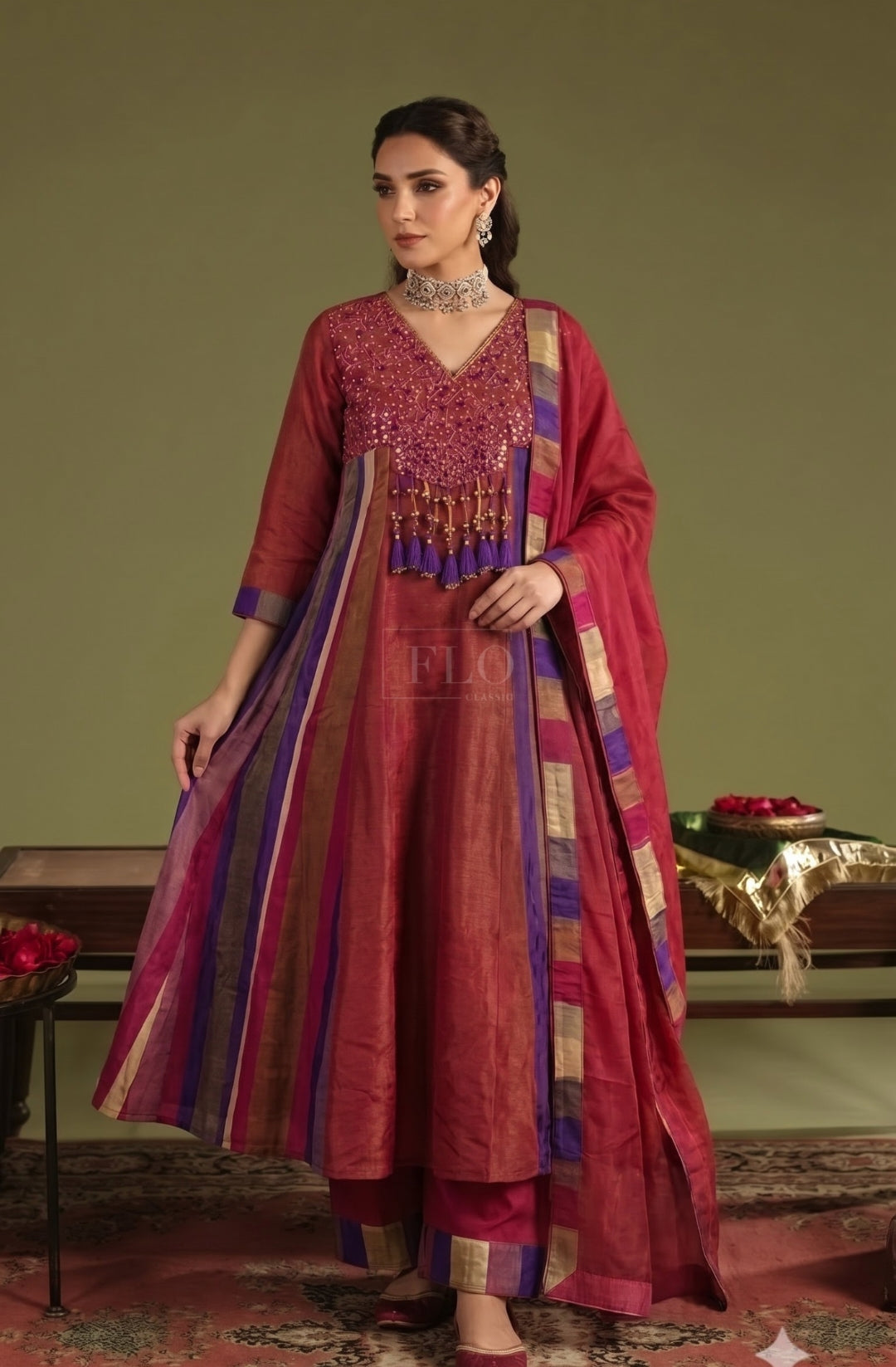 Pure tissue mul chanderi three piece set (C731)