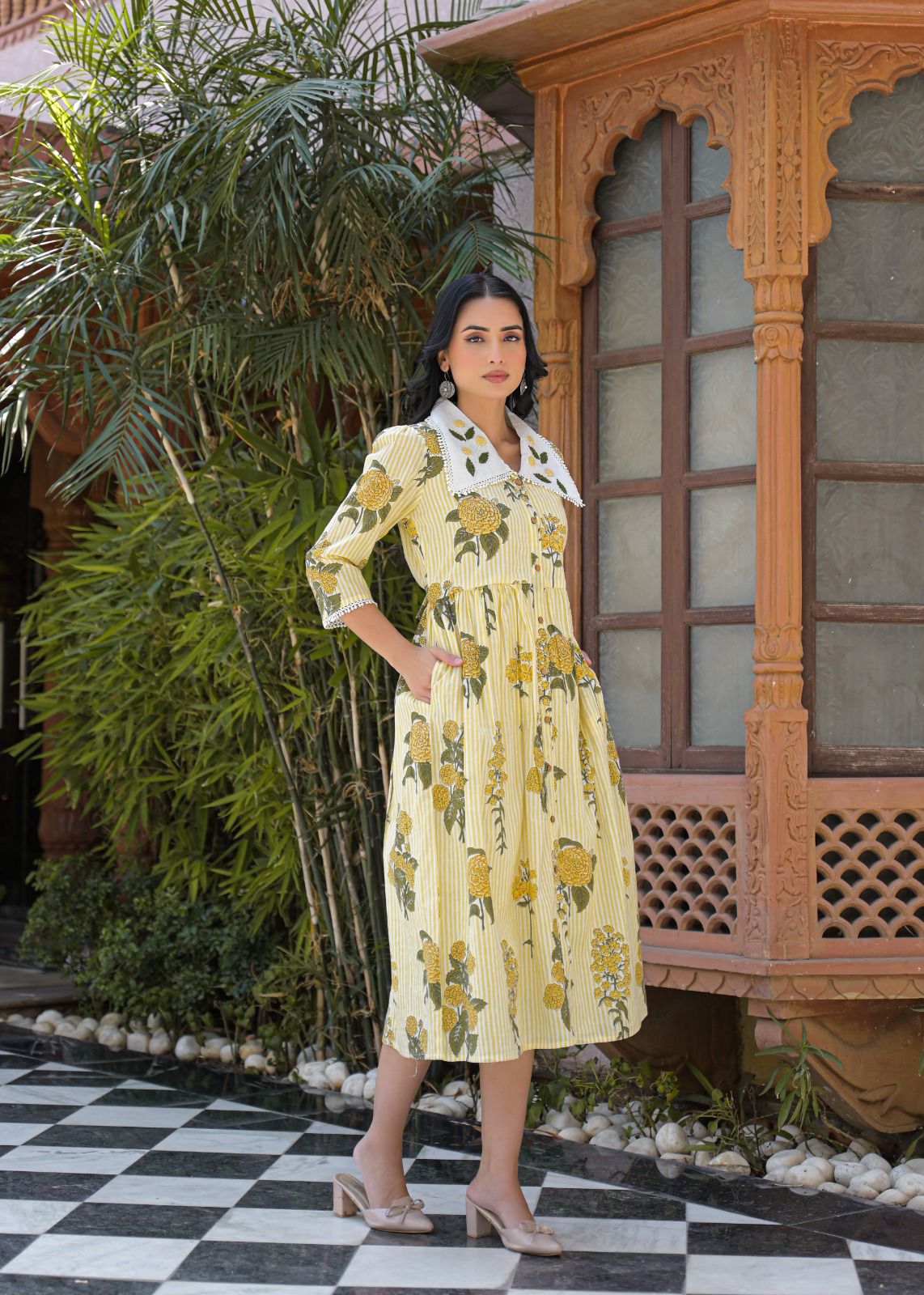 Pure cotton stylish one piece dress with mul lining smart dress (S196)