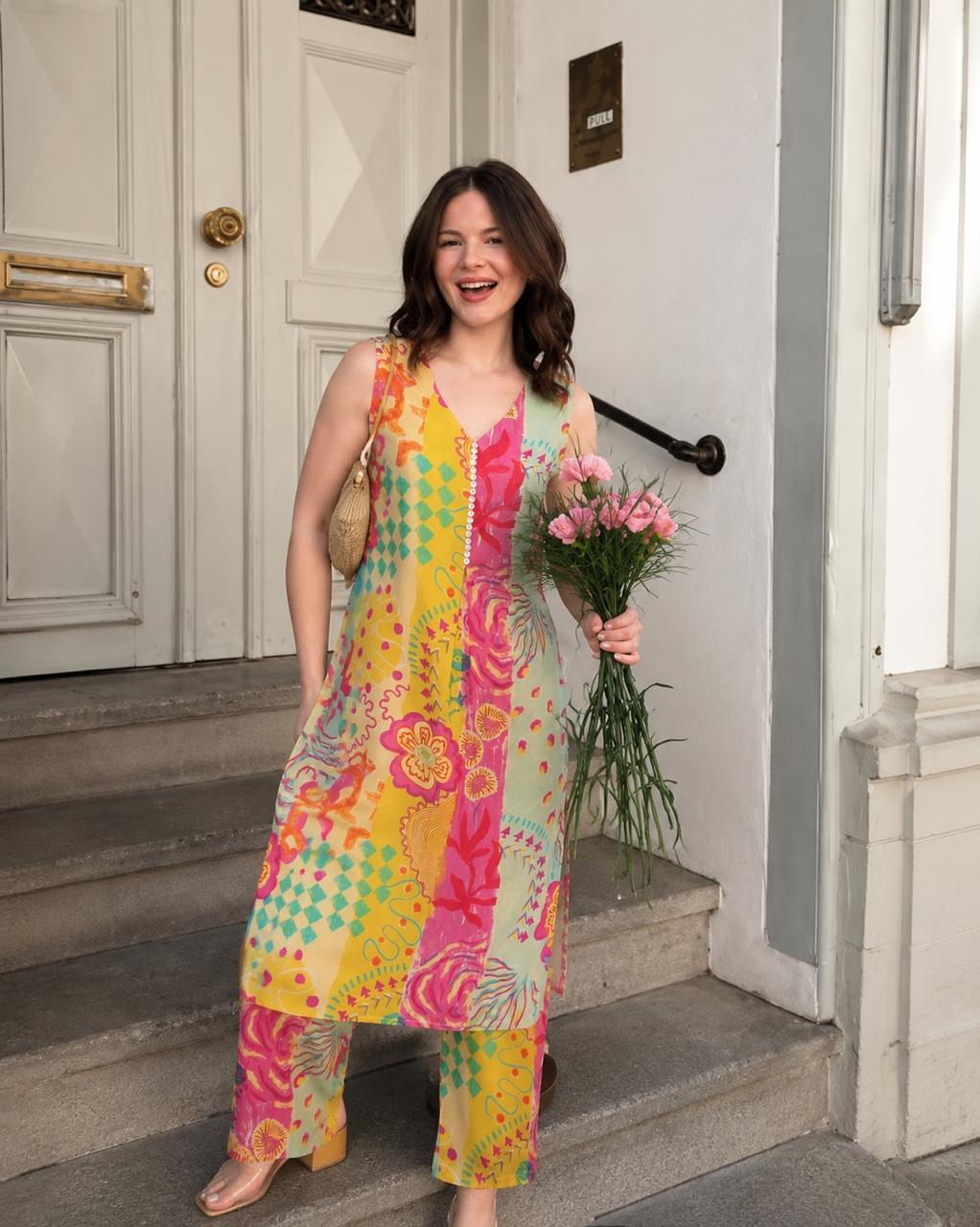 Cotton smart two piece cordset with additional half sleeves (C149)