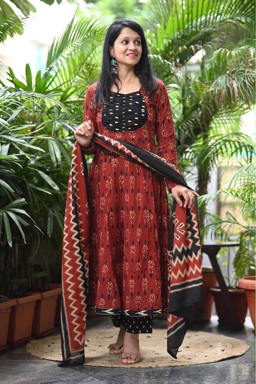 Pure cotton flared anarkali three piece set (S213)