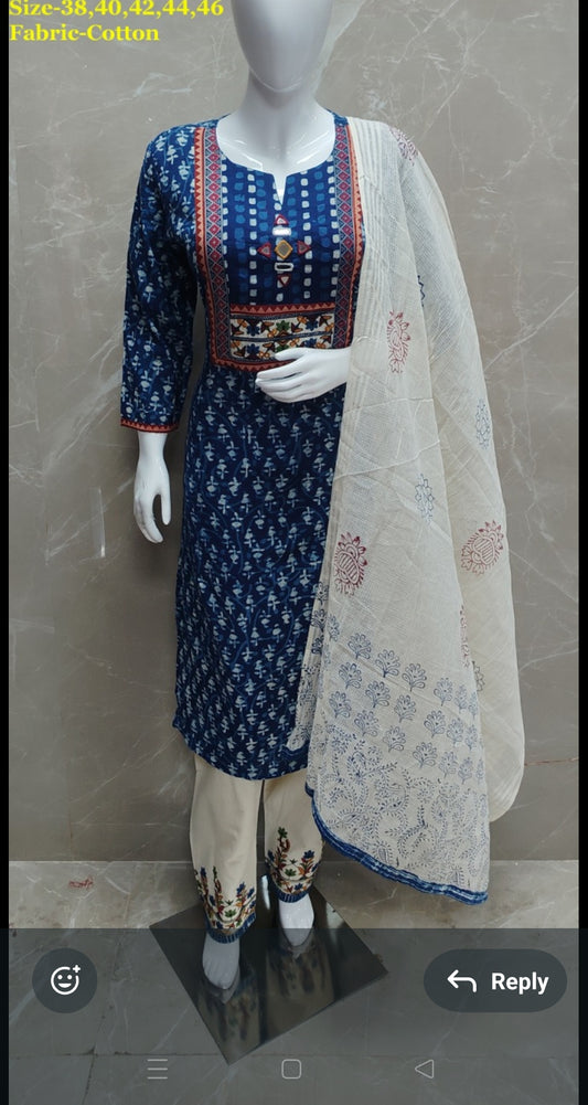 Pure cotton indigo three piece set (B628)