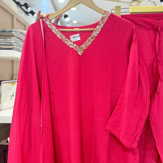 Pink Soft kota doriya with lining three piece set (S336)