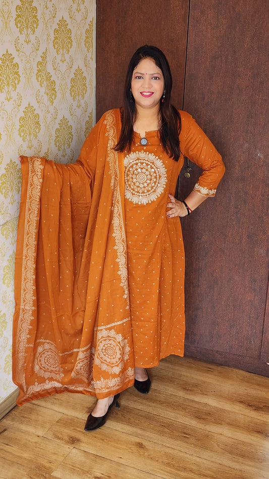 Mustred bandani mul cotton with lining three piece set (A1032)