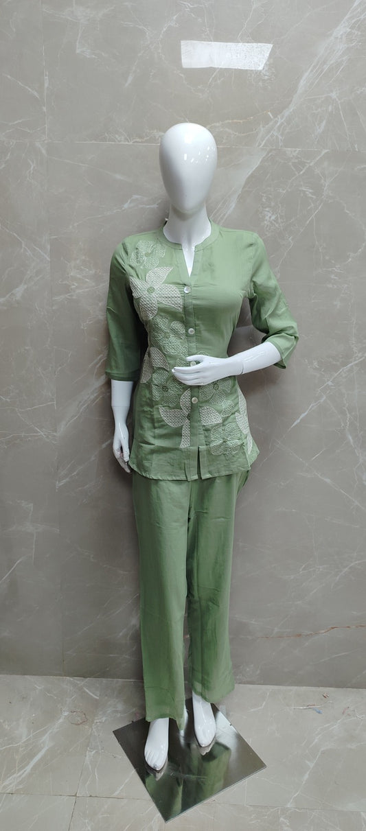 Stylish soft chanderi two piece cordset sizes (C295)