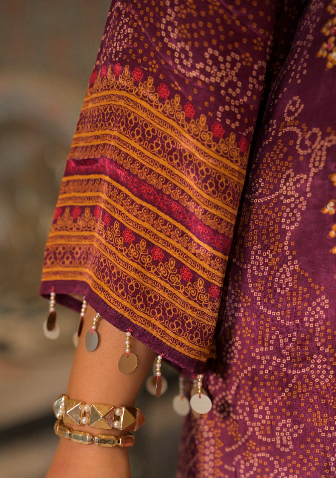 Natural crape with lining pakistani pattern two piece cordset length 54 inch (S305)