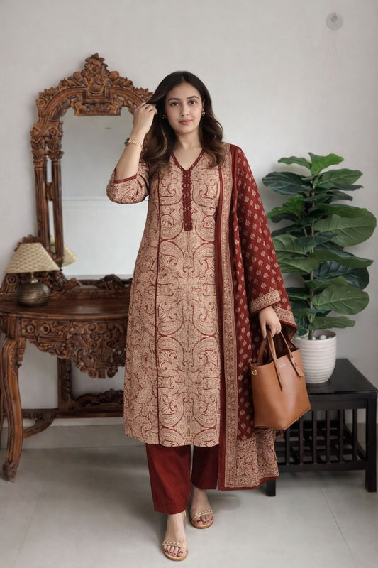 Pure cotton kalamkari three piece set (B313)