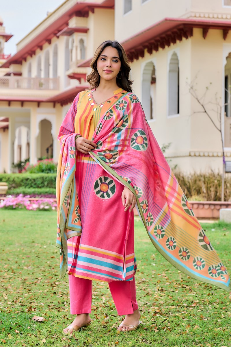 Cotton linen with real mirror perfect for summer three piece set (S143)