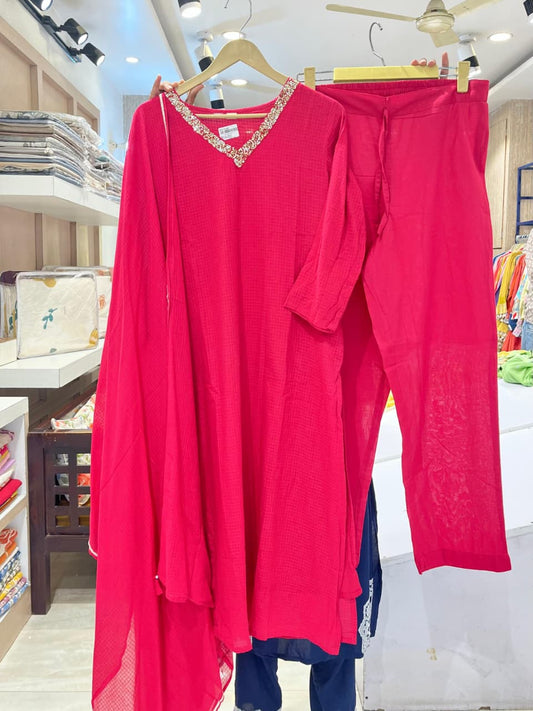 Pink Soft kota doriya with lining three piece set (S336)