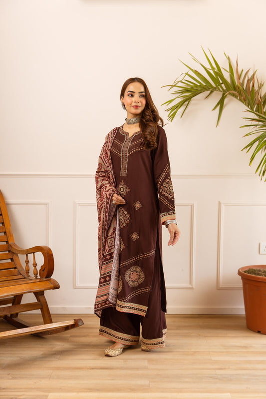 Cotton modal fully embroidered smart three piece set  (B246)