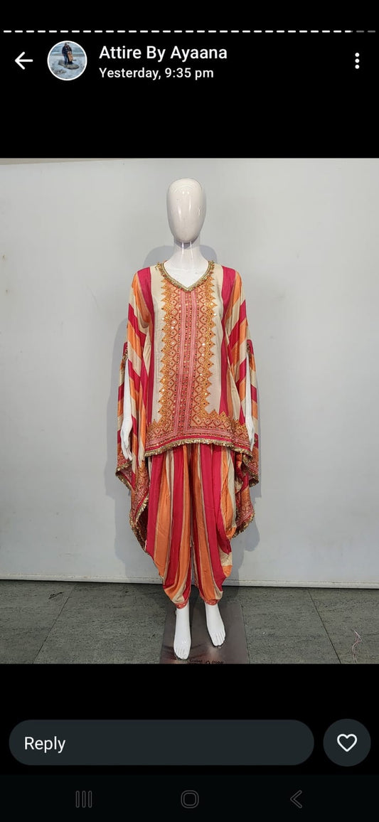 Pure crape silk with a real mirror and paired with a dhoti pant two piece set (A679)