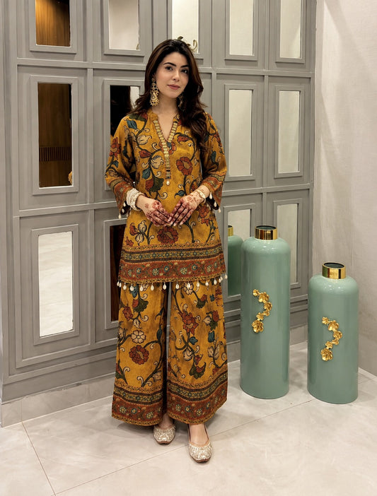 Pure crape kalamkari print smart two piece cordset (S274)