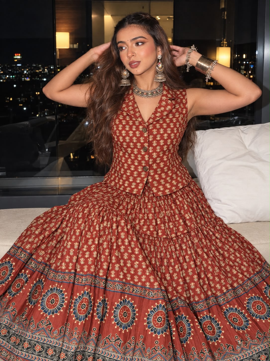 Pure cotton with lining flared skirt with vest (S397)