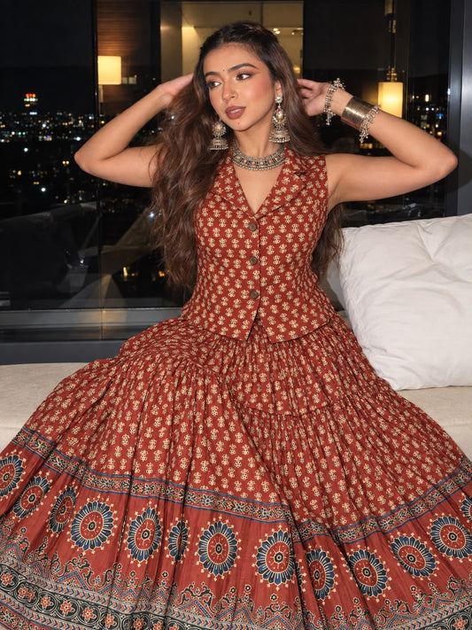 Pure cotton with lining flared skirt with vest (S397)