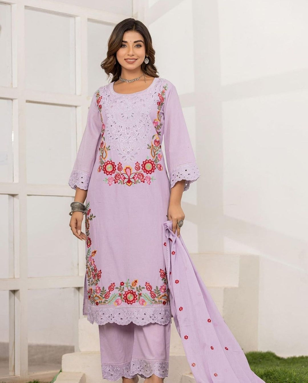 Purple with thread work three piece set (P698)