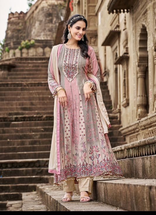 Pure crape silk with real mirror work designer anarkali (A801)