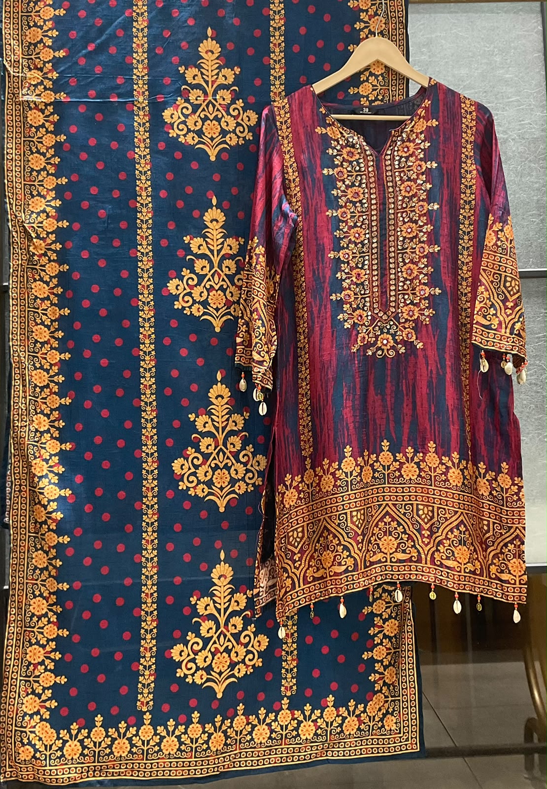 Russian silk with farshi salwar three piece set (C496)
