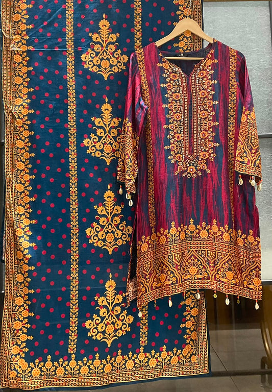 Russian silk with farshi salwar three piece set (C496)