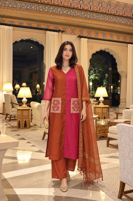 Banarasi mul chanderi three piece set (S441)