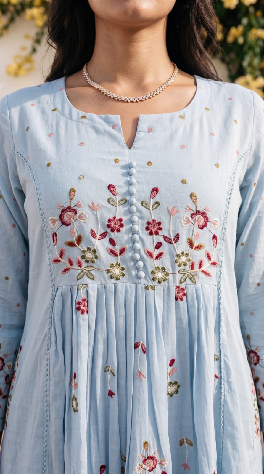 Dobby cotton with lining full thread work three piece set (B709)