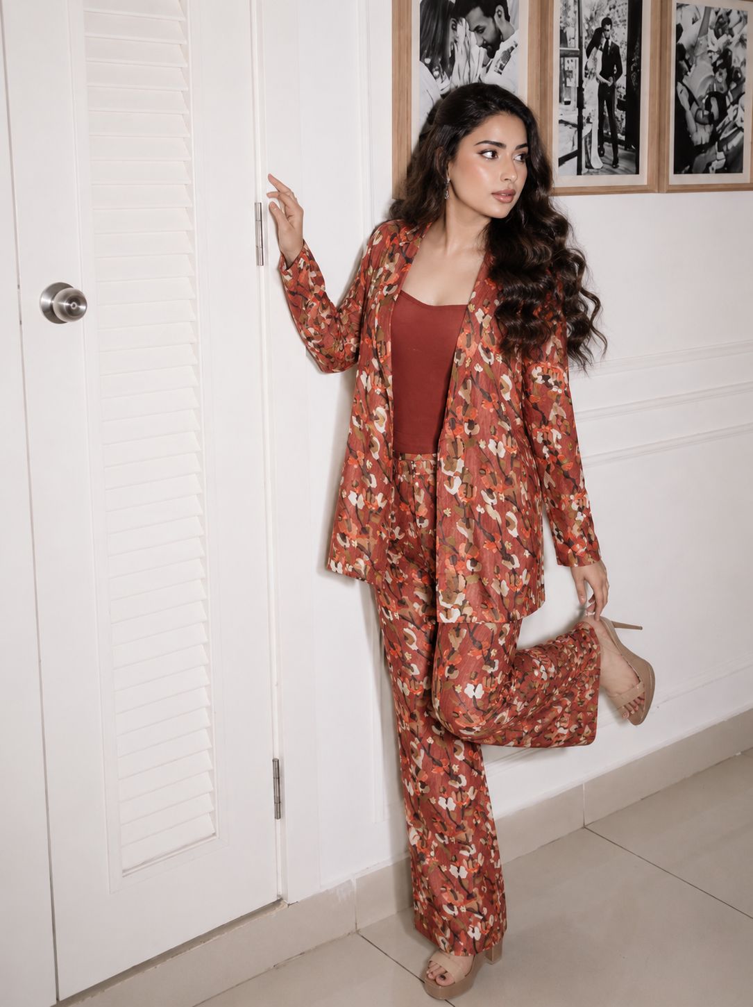 Pure muslin blazer top and bottom stylish three piece cordset (B931)