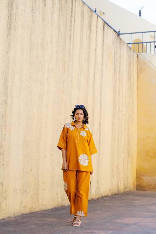 Tang orange pure cotton fully embroidered two piece cordset (P1929)