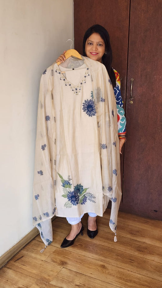 Metalic silver jama dani weaved designer three piece set (A1808)