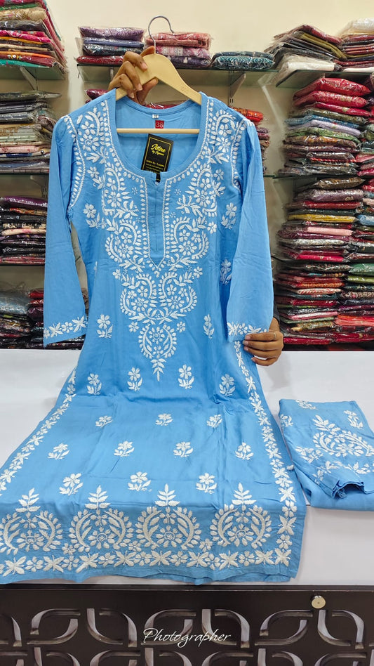 Cotton modal full chikankari smart two piece cordset (B643)