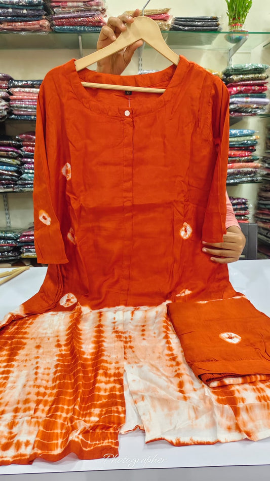 Brunt orange pure mul silk with lining two piece cordset (A776)