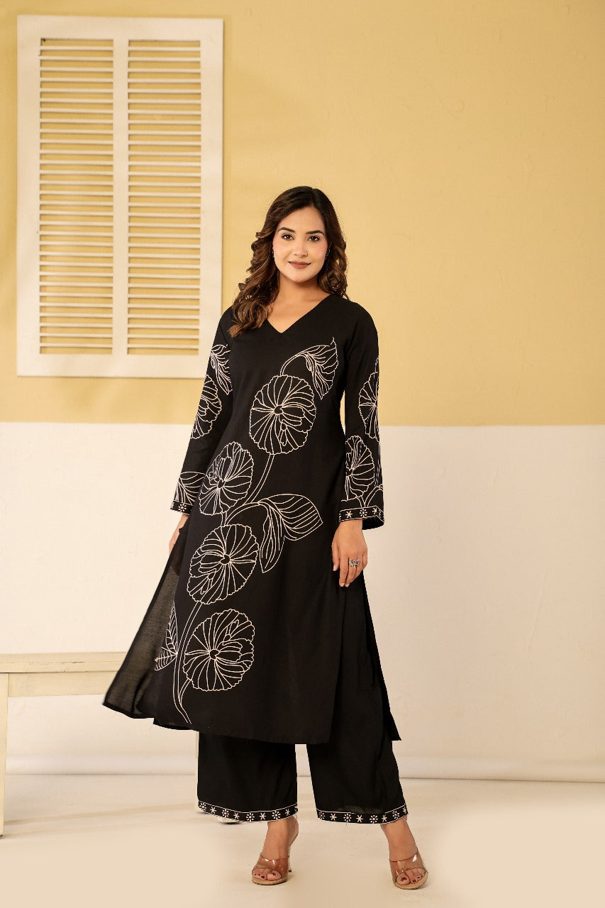 Black cotton modal designer two piece cordset (A1197)