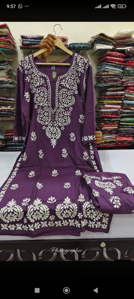 Cotton modal full chikankari two piece set (B644)