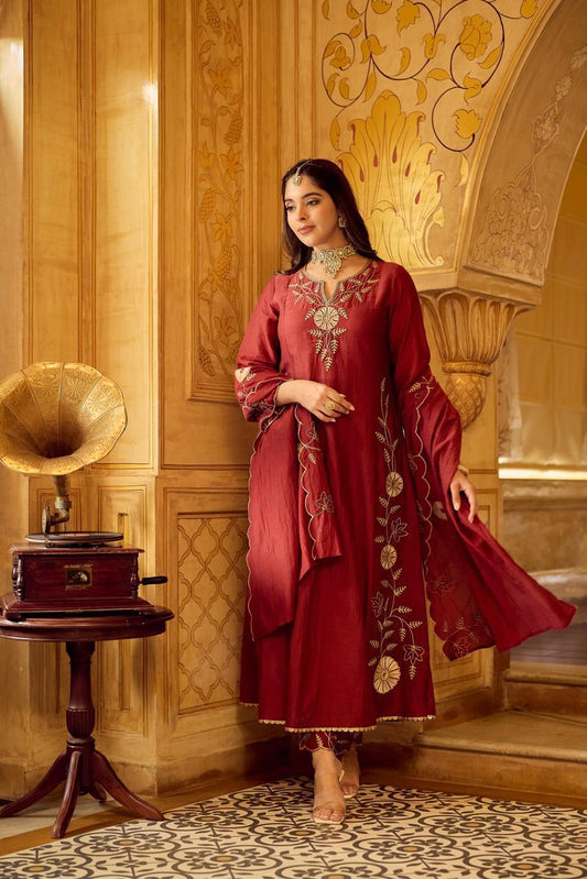 Pure mul chanderi with full work A line pattern designer three piece set (A1732)