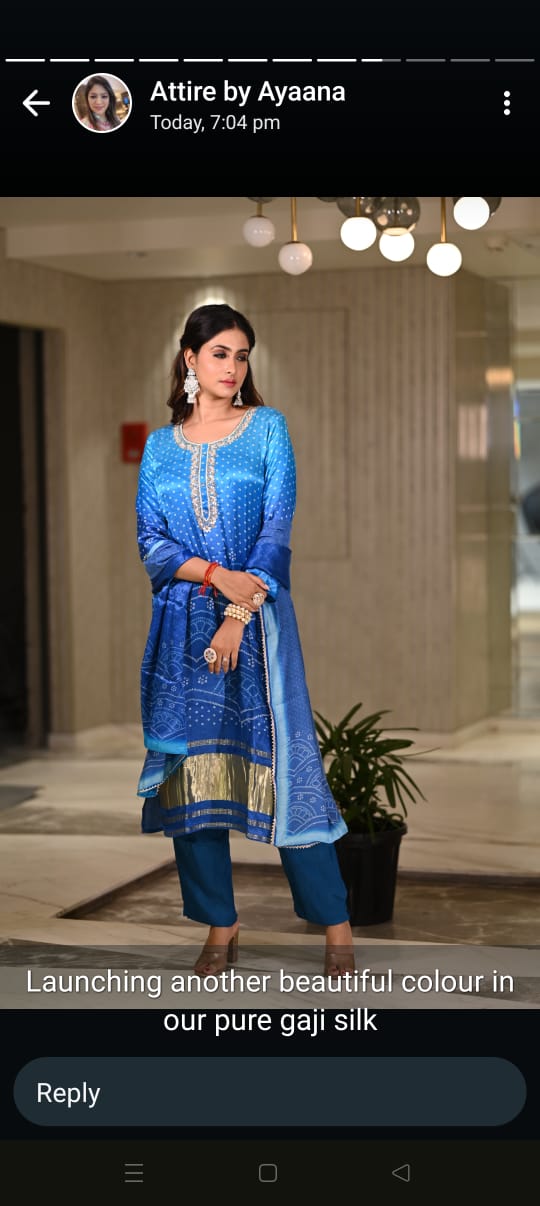 Blue pure gaji silk three piece set (P807)