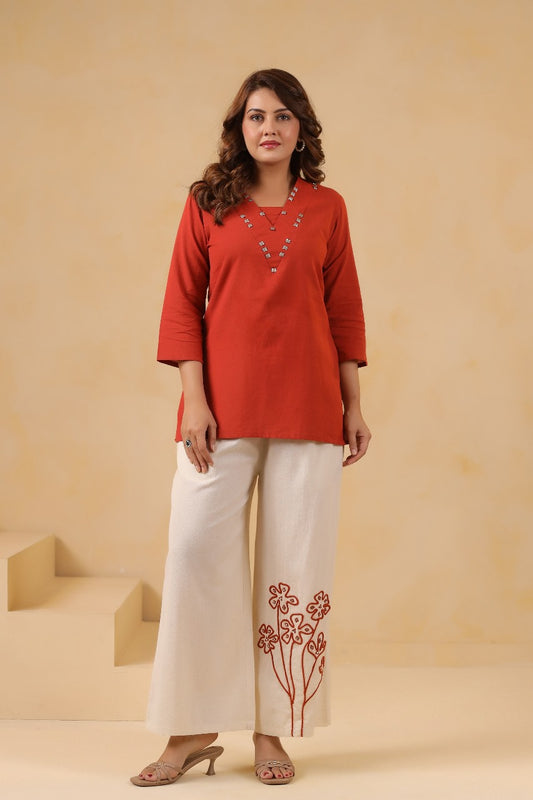 Orange with off white two piece cordset (A694)
