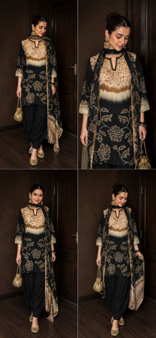 Natural crape with farshi three piece set (C610)