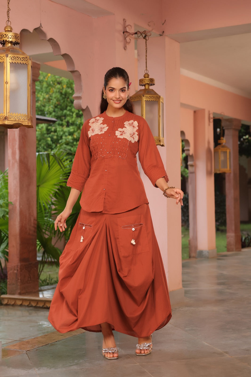 Handloom smart cowl skirt two piece cordset sizes (C544)
